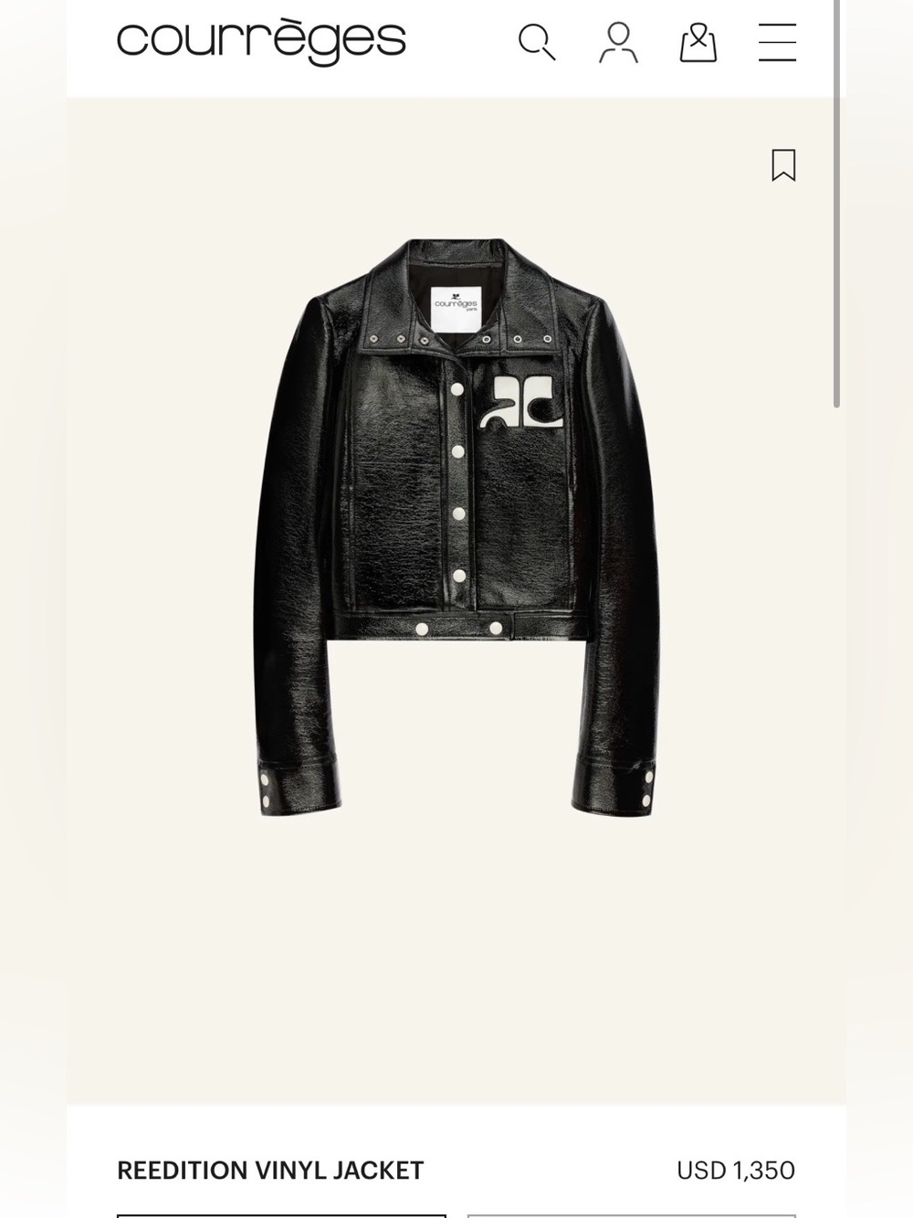 Courrèges Black Cropped Vinyl Logo Jacket